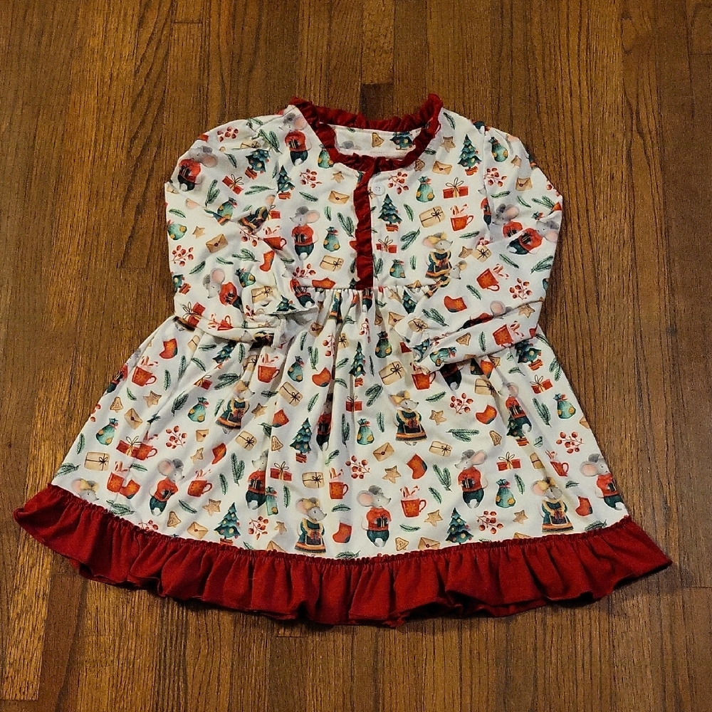Festive Dress with Red Ruffle Trim